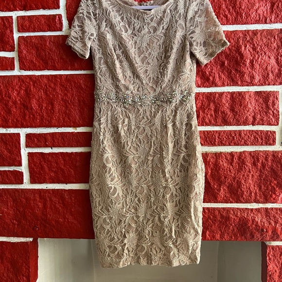 Nude Lace Sparkling Midi Dress Belt in Middle - Picture 6 of 7